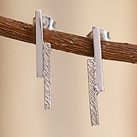 Sterling silver drop earrings, 'Parallel Lines' - Handcrafted Taxco Silver Drop Earrings