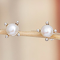 Cultured pearl stud earrings, 'Splendid Moon' - Classic Cultured Pearl Stud Earrings