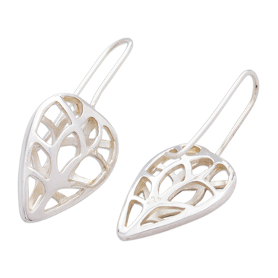 Sterling silver drop earrings, 'First Leaf' - Handcrafted Sterling Silver Drop Earrings