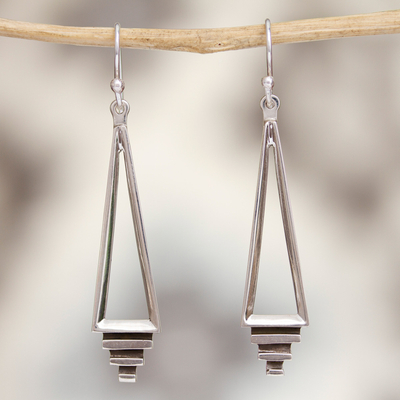 Sterling silver dangle earrings, Taxco Deco