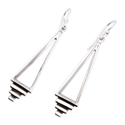 Sterling silver dangle earrings, 'Taxco Deco' - Handmade Taxco Sterling Silver Earrings