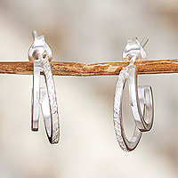 Sterling silver half-hoop earrings, 'Extraordinary' - Modern Half-Hoop Sterling Silver Earrings