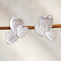 Sterling silver drop earrings, 'Touching Hearts' - Taxco Sterling Silver Drop Earrings