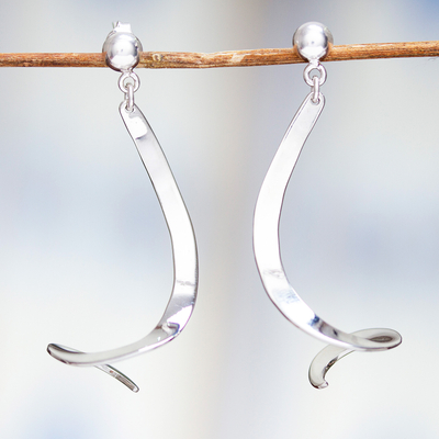 Sterling silver dangle earrings, 'Squiggle' - Taxco Sterling Silver Dangle Earrings