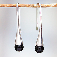 Onyx drop earrings, 'Midnight Calm' - Artisan Crafted Onyx Drop Earrings