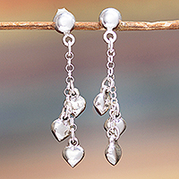 Sterling silver dangle earrings, 'Love Abides' - Heart Motif Taxco Silver Earrings