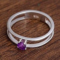 Amethyst band ring, 'Inside Track' - Taxco Silver and Amethyst Ring