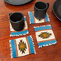 Wool coasters, 'Oaxacan Sky' (set of 4) - Handloomed Wool Coasters (Set of 4)