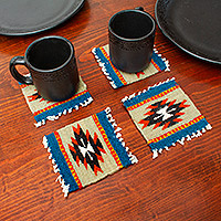 Wool coasters, 'Oaxacan Star' (set of 4) - Artisan Crafted Wool Coasters (Set of 4)