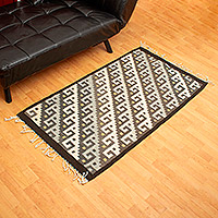 Wool area rug, 'Oaxacan Frets' (2.5x5) - Zapotec Style Wool Area Rug (2.5x5)