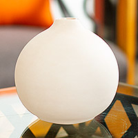 Ceramic decorative vase, 'Beige Contempo Globe' - Handmade Round Beige Ceramic Decorative Vase