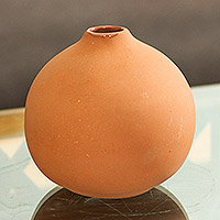 Ceramic decorative vase, 'Honeysuckle Contempo Globe' - Handmade Round Honeysuckle Ceramic Decorative Vase