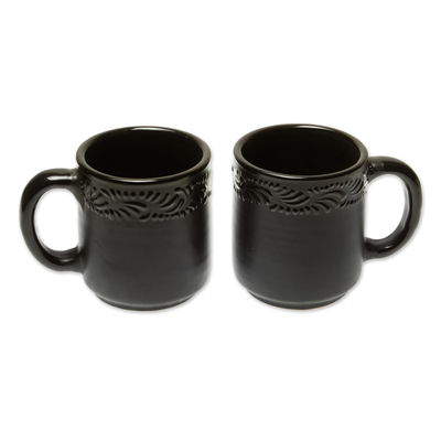 Tazas de cerámica, 'Tradición en Negro' (par) - Tazas de cerámica hechas a mano en México (Pareja)