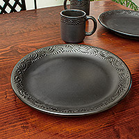Ceramic dinner plates, 'Tradition in Black' (pair) - Handcrafted Ceramic Dinner Plates (Pair)