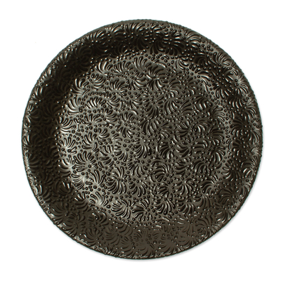 Ceramic dinner plate, 'Midnight in Puebla' - Artisan Crafted Black Ceramic Dinner Plate