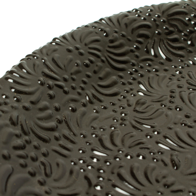 Ceramic dinner plate, 'Midnight in Puebla' - Artisan Crafted Black Ceramic Dinner Plate