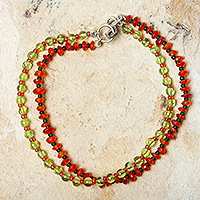 Peridot and carnelian beaded bracelet, 'Bold Colors' - Beaded Bracelet with Peridot and Carnelian