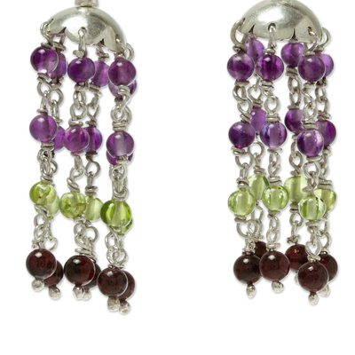 Multi-gemstone waterfall earrings, 'Dance in the Rain' - Handcrafted Multi-gemstone Dangle Earrings