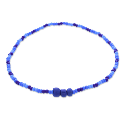 Glass beaded stretch bracelets, 'Blue Euphoria' (set of 6) - Set of Six Handcrafted Blue Glass Beaded Stretch Bracelets