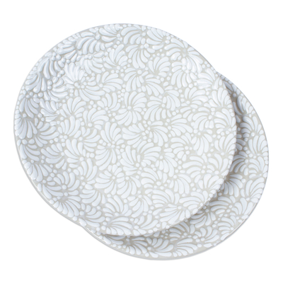 Platos de comida de cerámica, (par) - Platos de almuerzo de cerámica de talavera floral hechos a mano (par)