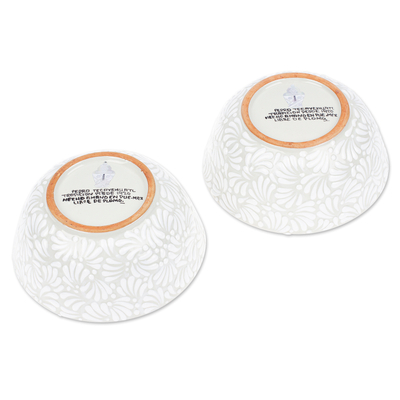 Ceramic bowls, 'Dreamy Spring' (pair) - 2 Talavera Style Hand-Painted Ceramic Bowls in Alabaster