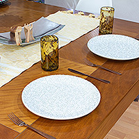 Ceramic dinner plates, 'Celestial Spring' (pair) - Handcrafted Floral Talavera Ceramic Dinner Plates (Pair)