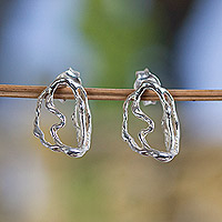 Sterling silver drop earrings, 'Fluidity' - Modern Sterling Drop Earrings