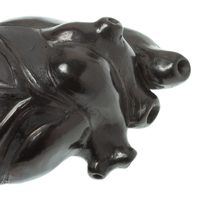 Ceramic sculpture, 'Whole Heart' - Handmade Black Clay Sculpture