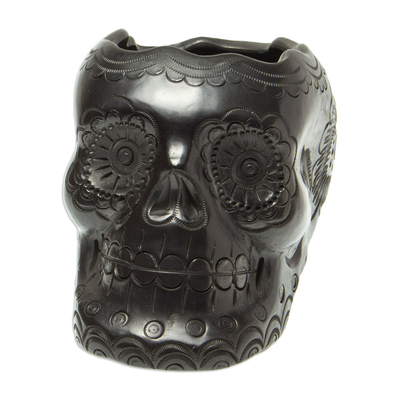 Ceramic planter, 'Resurrection' - Barro Negro Skull Planter