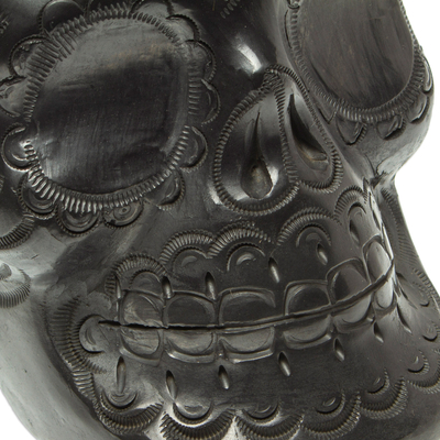 Ceramic planter, 'Revival' - Handcrafted Black Ceramic Skull Planter