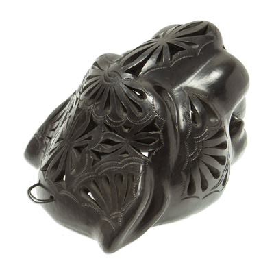 Ceramic mask, 'Floral Jaguar' - Barro Negro Decorative Wall Mask