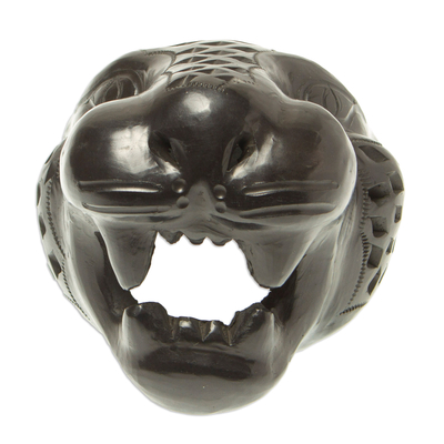 Ceramic mask, 'Black Jaguar' - Small Barro Negro Mask