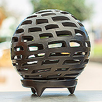 Portavelas de cerámica - Portavelas barro negro hecho a mano