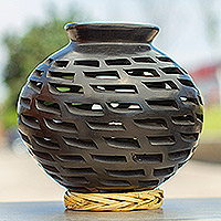 Ceramic decorative vase, 'San Bartolo Pride' - Decorative Barro Negro Vase