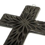 Ceramic wall cross, 'Oaxacan Faith' - Artisan Crafted Barro Negro Wall Cross from Mexico