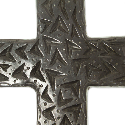 Barro negro wall cross, 'Coyotepec Cross' - Oaxacan Ceramic Wall Cross