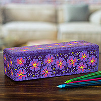Decorative wood box, 'Oaxacan Flowers' - Hand-Painted Floral Wood Box