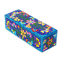 Decorative wood box, 'Colorful Garden' - Multicolored Floral Wood Box