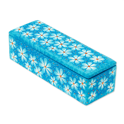 Decorative wood box, 'Sky Blue Flowers' - Hand-Painted Wooden Decorative Box