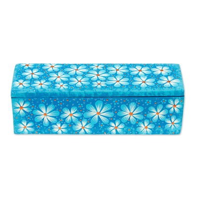 Decorative wood box, 'Sky Blue Flowers' - Hand-Painted Wooden Decorative Box