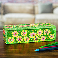 Decorative wood box, 'Oaxacan Spring Garden' - Artisan Crafted Floral Wood Box