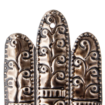 Embossed tin wall accent, 'Hand of Fatima' - Artisan Crafted Metal Wall Accent from Mexico
