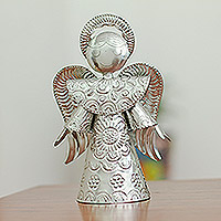 Embossed tin statuette, 'Angel of Oaxaca' (7 inch) - Handmade Tin Christmas Statuette (7 Inch)
