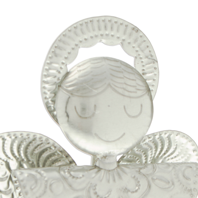 Embossed tin statuette, 'Angel of Serenity' (7 inch) - Handmade Tin Christmas Statuette (7 Inch)