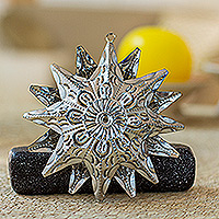 Embossed tin ornament, 'Light of Bethlehem' (5 inch) - Artisan Crafted Metal Star Ornament
