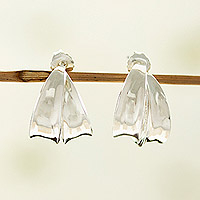 Sterling silver half-hoop earrings, 'Torn Leaves' - Taxco Sterling Silver Leaf-themed Half-Hoop Earrings