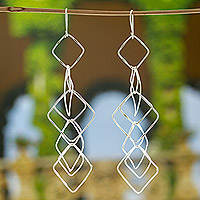 Sterling silver dangle earrings, 'Geometry Inspiration' - Geometry Themed 925 Sterling Silver Handmade Dangle Earrings
