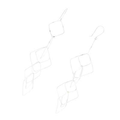 Sterling silver dangle earrings, 'Geometry Inspiration' - Geometry Themed 925 Sterling Silver Handmade Dangle Earrings
