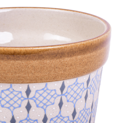 Ceramic flower pot, 'Blue Web' (5 inch) - Artisan Crafted Small Ceramic Planter (5 Inch)