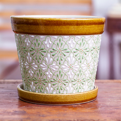 Maceta de cerámica (5 pulgadas) - Maceta de cerámica verde pintada a mano (5 pulgadas)